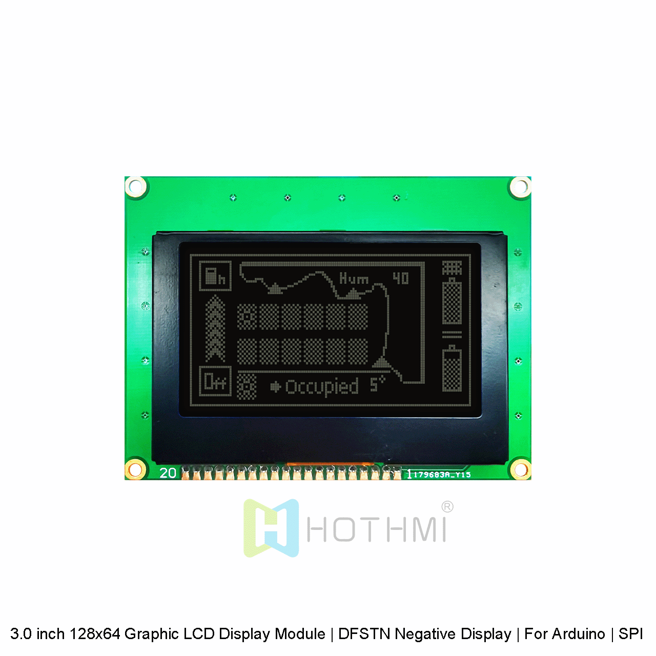 3.0 inch 128x64 Graphic LCD Display Module | DFSTN Negative Display | For Arduino | SPI Interface | Black Background White Graphic LCD